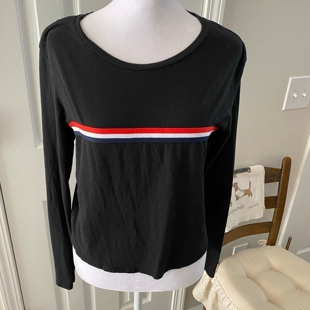 Heart & Hips Black Shirt with a red and white stripes